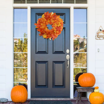 24" Fall Maple Leaf Wreath in Multi Colored Orange Leaves Wreaths ArtificialFlowers
